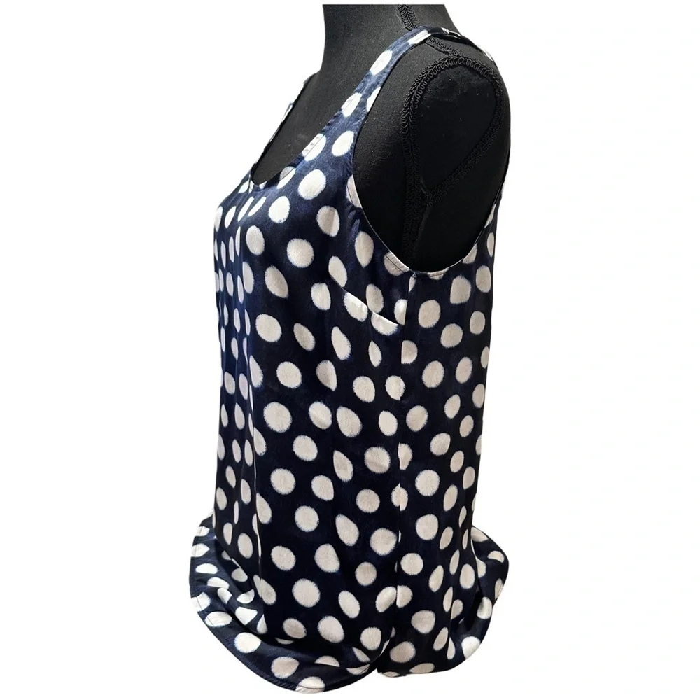 Michael Kors Tank Top Navy Blue White Polka Dot Scoop Neck Sleeveless Tunic